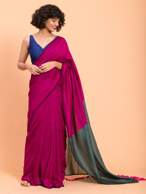 

Suta Magenta Solid Cotton Blend Saree