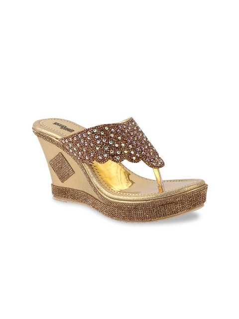 

Shoetopia Women Gold-Toned Embellished Wedges