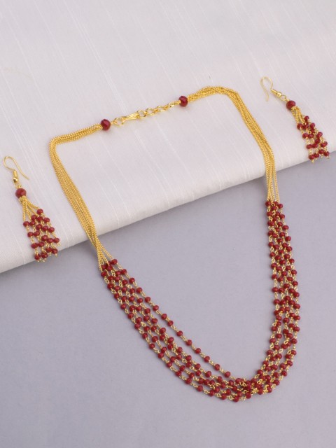 

Alankruthi Gold-Plated Coral Red Beaded Handcrafted Jewellery Set