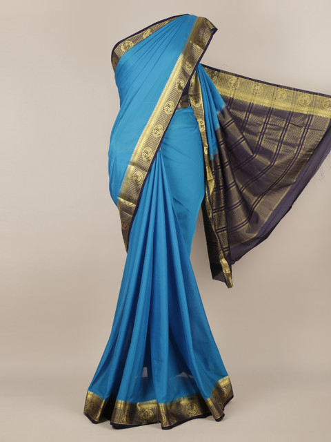 

Pothys Blue Solid Poly Georgette Saree