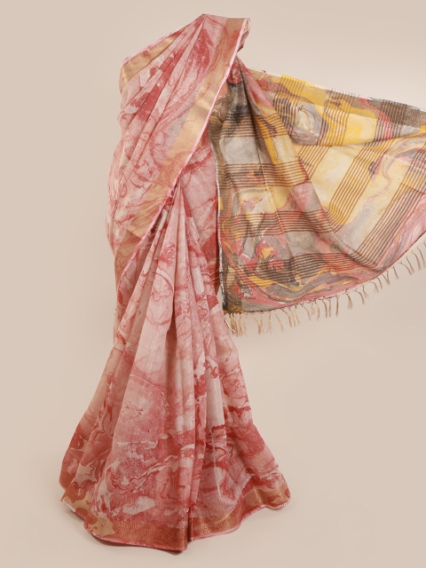 

Pothys Peach-Coloured Printed Linen Blend Saree