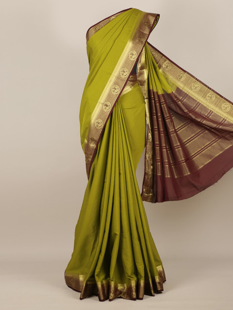 

Pothys Green Solid Poly Georgette Saree