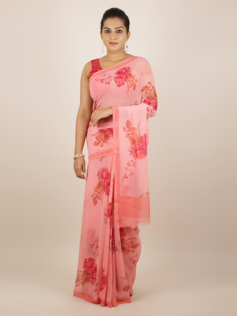 

Pothys Peach-Coloured Printed Poly Georgette Saree