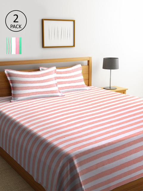 

KLOTTHE Set Of 2 Striped Double King Bed Covers with 4 Pillow Covers, Green