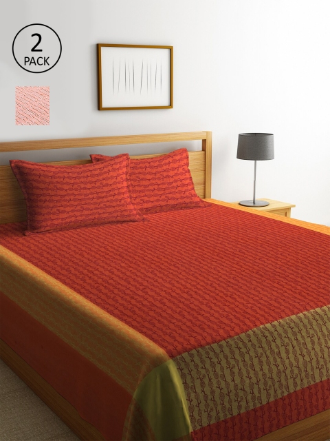 

KLOTTHE Set of 2 Woven-Design Double Bed Covers With 4 Pillow Covers, Pink