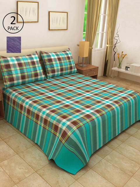 

KLOTTHE Set Of 2 Woven-Design Double Bed Covers With 4 Pillow Covers, Purple