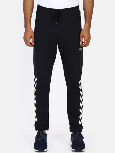 

hummel Men Black & White Solid Track Pants