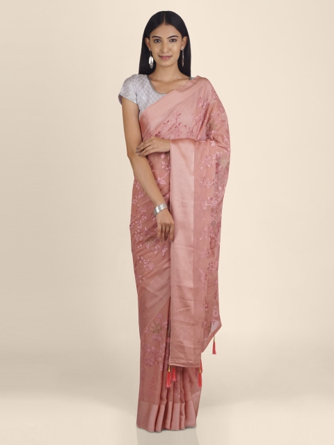 

KAJREE Pink Poly Chiffon Embroidered Baluchari Saree