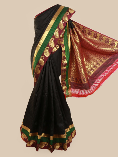 

Pothys Black Pure Silk Solid Kanjeevaram Saree