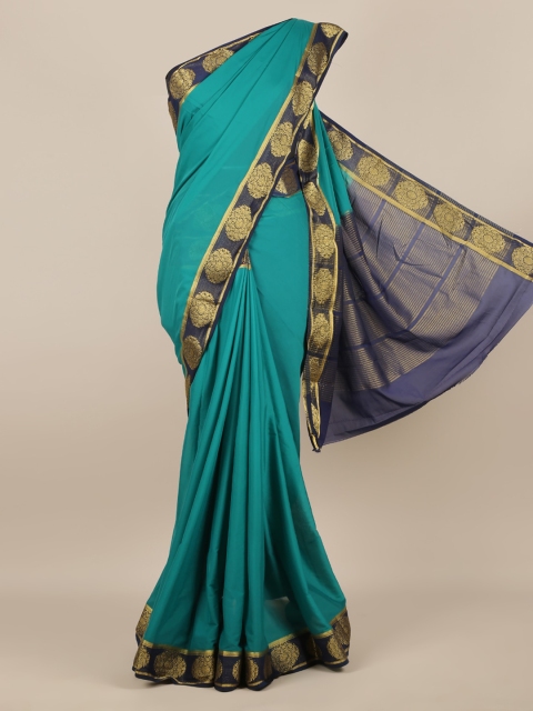 

Pothys Green Solid Poly Georgette Saree