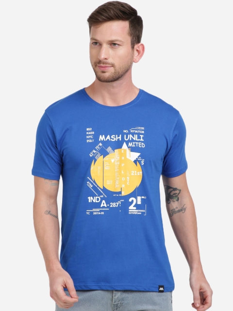 MASH UNLIMITED Men Blue Slim Fit Printed Round Neck T-shirt