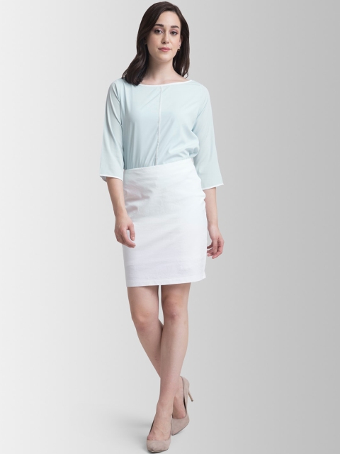 

FableStreet Women Blue & White Solid Top with Pencil Skirt