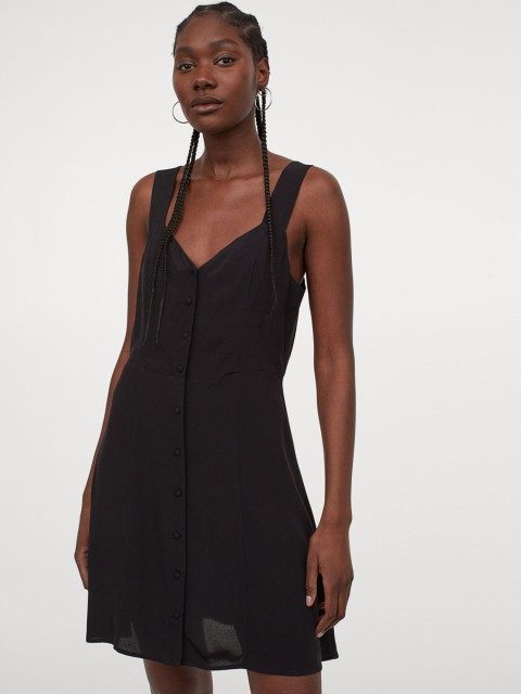 

H&M Women Black Solid Button-Front Dress