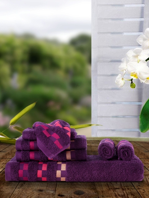 

BIANCA Unisex Set Of 7 Purple Self-Design Cotton 450 GSM Towels