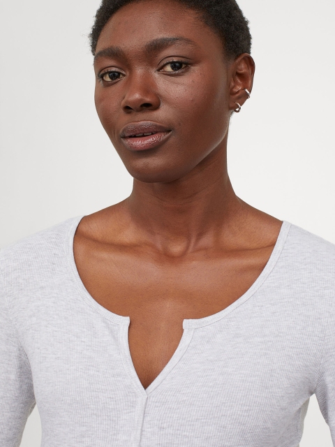

H&M Women MAMA Grey Ribbed Cotton Sustainable Top
