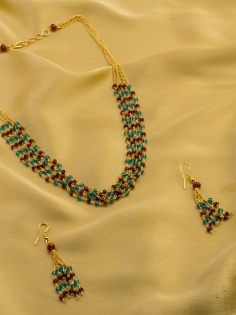 

Alankruthi Gold-Plated Green & Brown Beaded Layered Handcrafted Jewellery Set