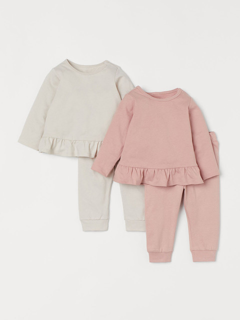 

H&M Kids Beige & Pink Solid 2-Pack Cotton Pyjamas