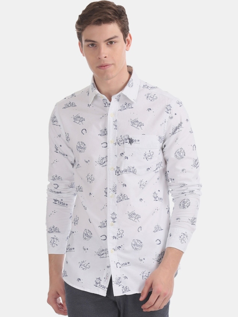 

U.S. Polo Assn. Men White & Blue Regular Fit Printed Cotton Casual Shirt