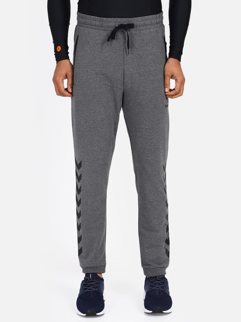 hummel Men Grey & Black Solid Straight-Fit Joggers