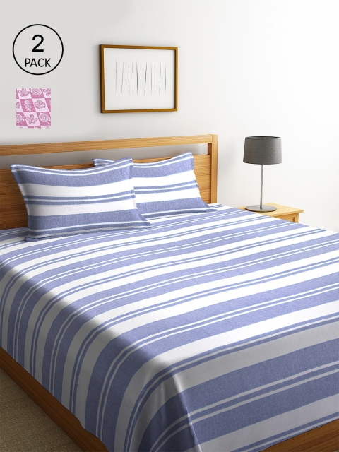

KLOTTHE Set Of 2 Striped Double King Bed Covers with 4 Pillow Covers, Pink