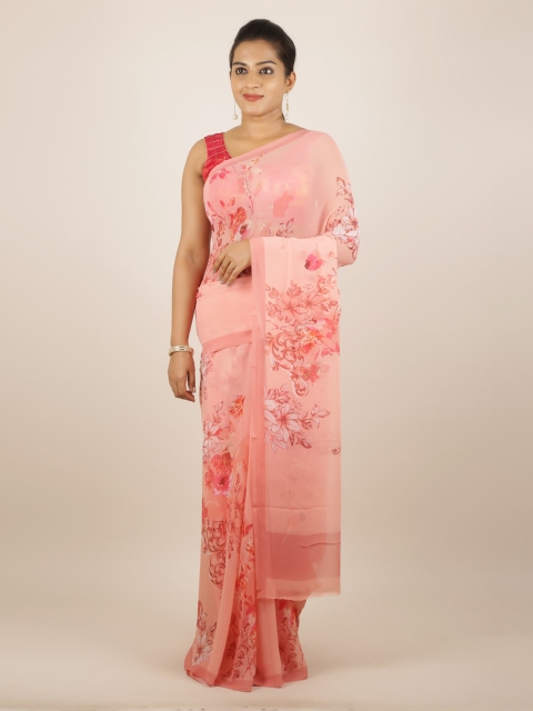 

Pothys Peach-Coloured Printed Poly Georgette Saree
