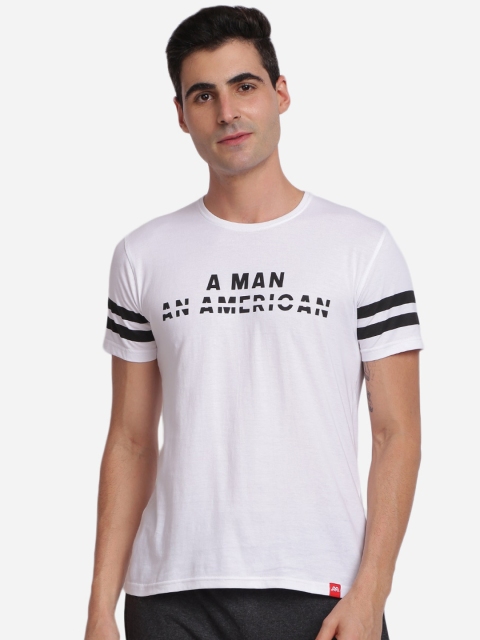 

MASH UNLIMITED Men White Slim Fit Printed Round Neck T-shirt