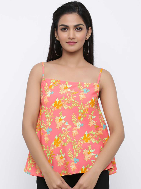 

Tistabene Pink Floral Printed Pure Cotton A-line Top