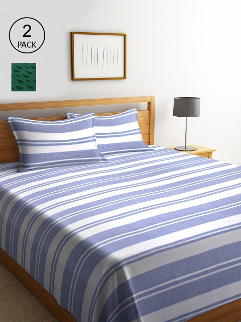 

KLOTTHE Set Of 2 Striped Double King Bed Covers with 4 Pillow Covers, Grey