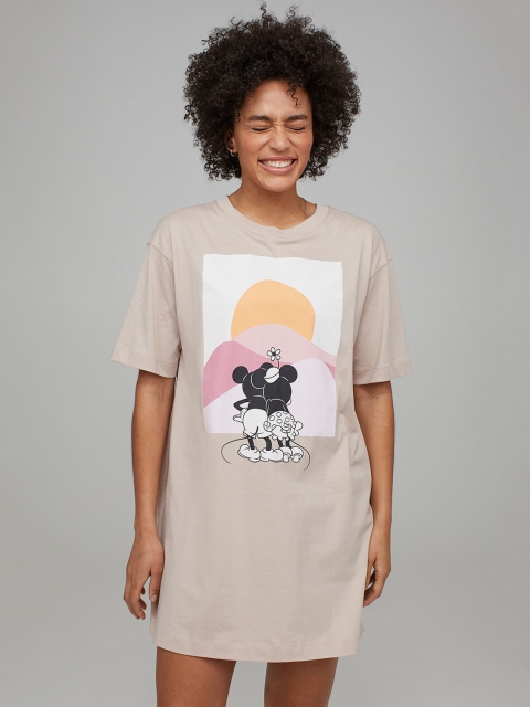 

H&M Women Beige Printed Cotton Jersey Nightshirt