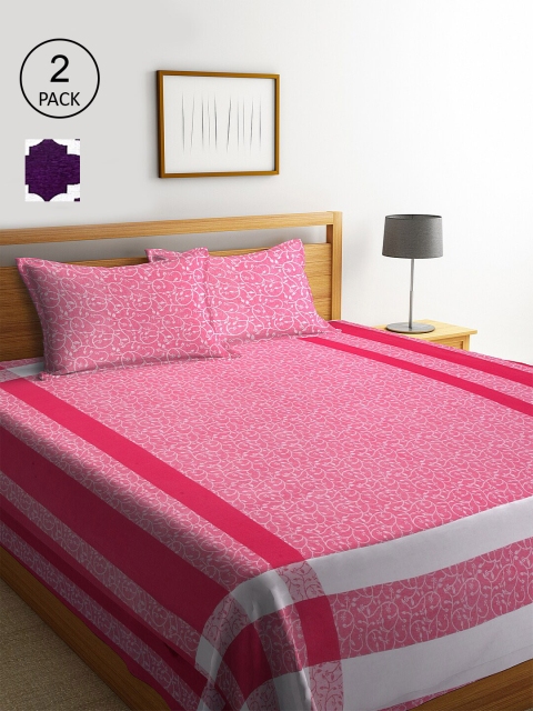 

KLOTTHE Pink & Purple Set Of 2 Double King Bed Covers With 4 Pillow Covers