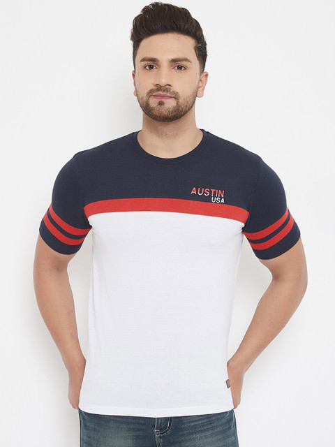 

Austin wood Men White Colourblocked Round Neck T-shirt