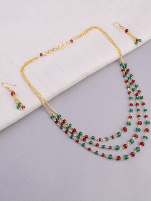 

Alankruthi Gold-Plated Green & Red Bead Layered Handcrafted Jewellery Set