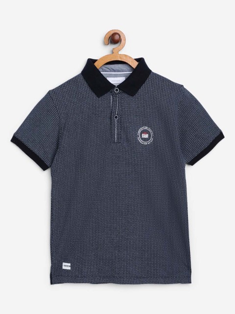 

Octave Boys Navy Blue Printed Polo Collar T-shirt