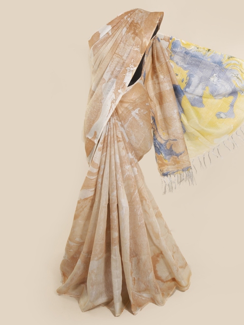 

Pothys Beige & Cream-Coloured Linen Blend Woven Design Saree