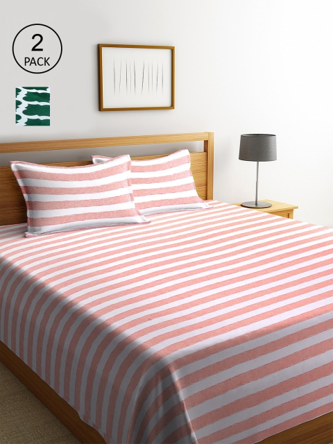 

KLOTTHE Set Of 2 Woven-Design Double King Bed Covers With 4 Pillow Covers, Green