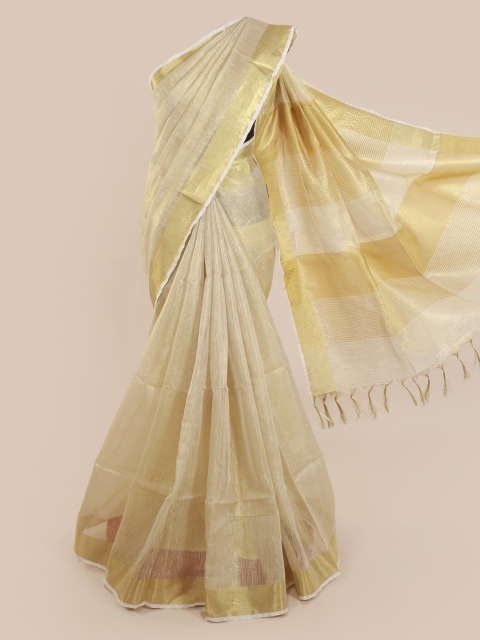 

Pothys Cream-Coloured Solid Linen Blend Saree