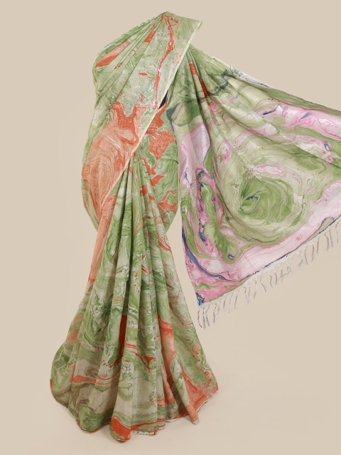 

Pothys Green Printed Linen Blend Saree
