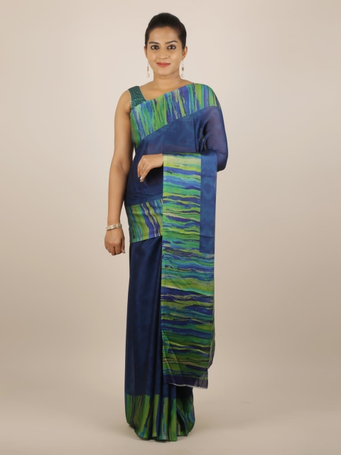 

Pothys Blue Solid Poly Georgette Saree