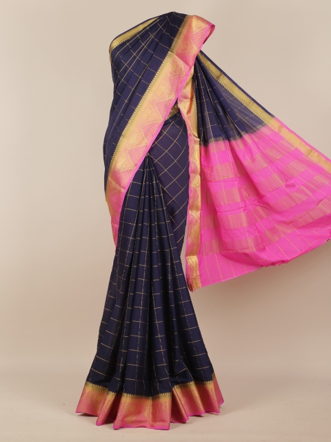 

Pothys Navy Blue Checked Poly Georgette Saree