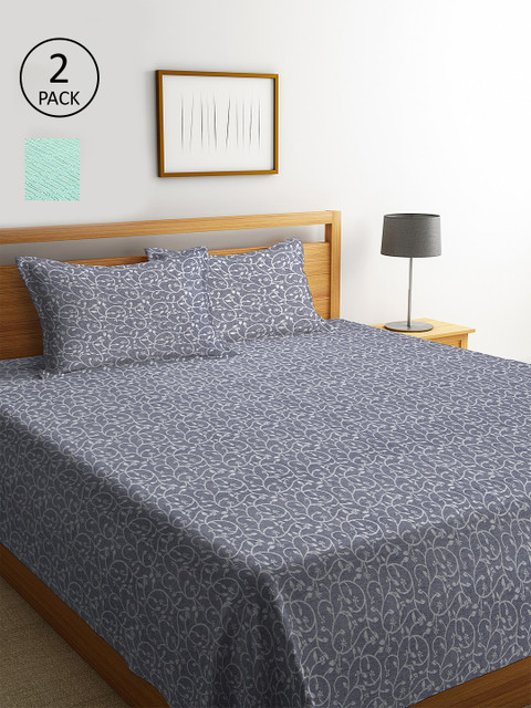 

KLOTTHE Set of 2 Floral Double King Bed Covers With 4 Pillow Covers, Green