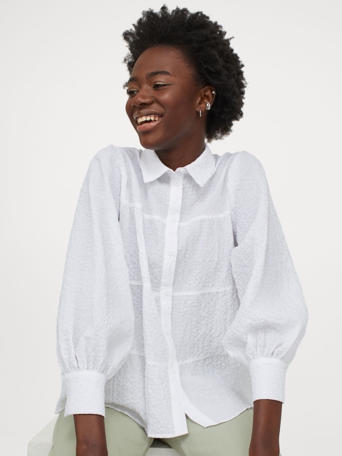 

H&M Women White Self Design Crpe shirt