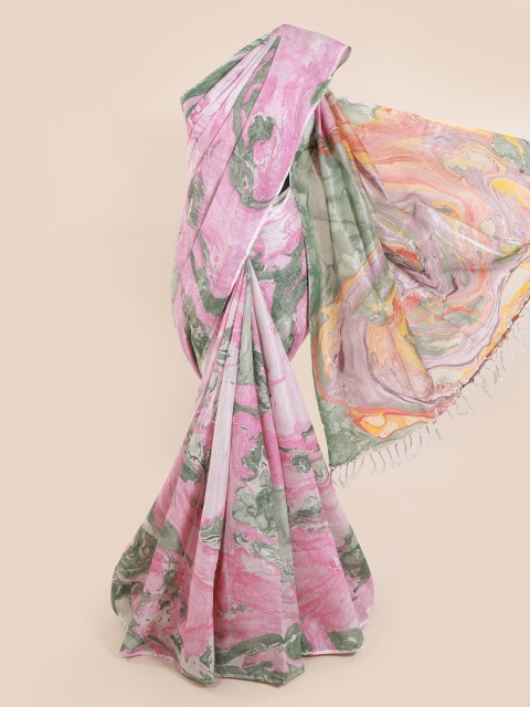 

Pothys Pink Printed Linen Blend Saree