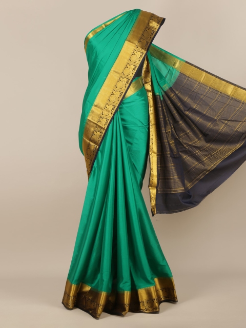 

Pothys Green Solid Poly Georgette Saree