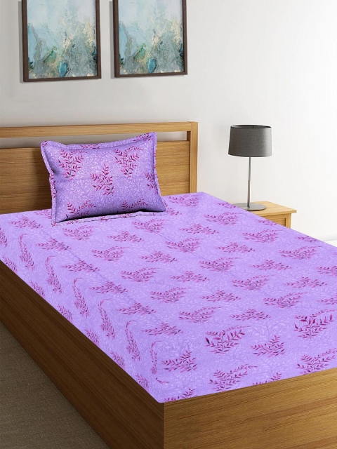 

Tistabene Purple & Pink Floral 180 TC Cotton 1 Single Bedsheet with 1 Pillow Cover