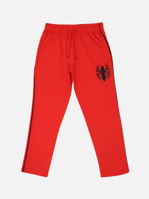 

Kids Ville Boys Red Pure Cotton Solid Spiderman Logo Printed Lounge Pants