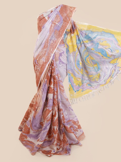 

Pothys Violet & Red Linen Blend Printed Saree