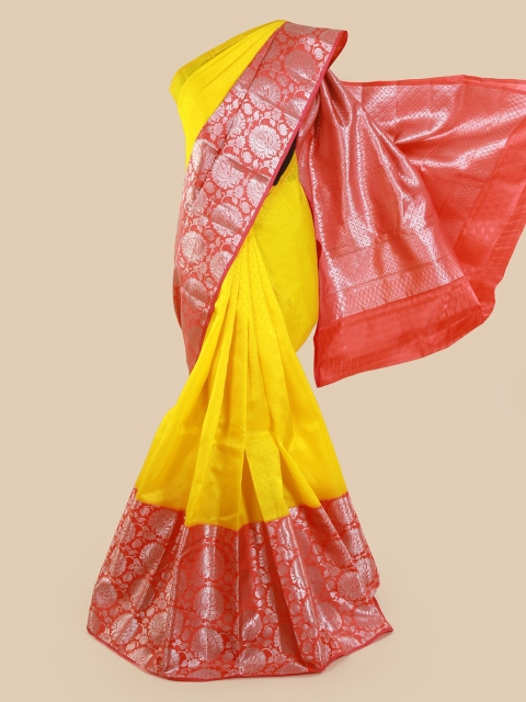 Pothys Yellow & Red Pure Silk Woven Design Kanjeevaram Saree