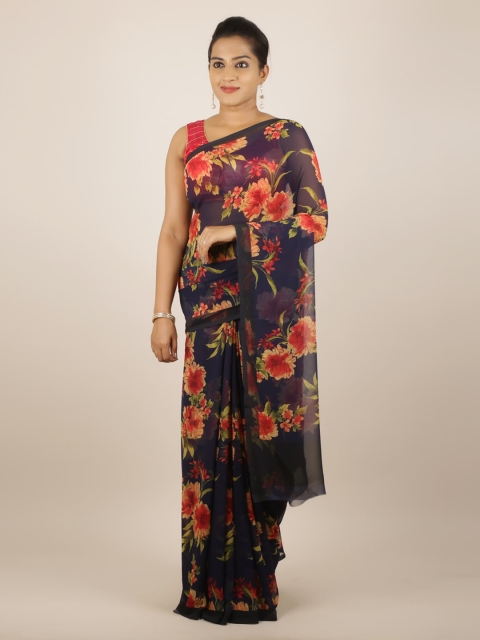 

Pothys Navy Blue Printed Poly Georgette Saree