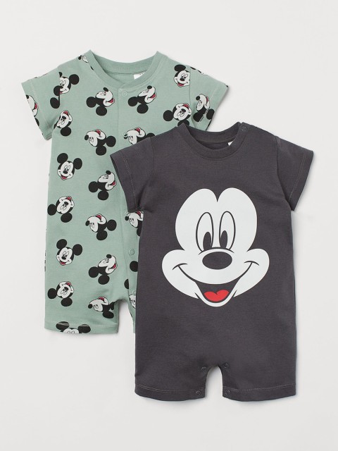 

H&M Unisex Grey and Green Mickey Printed 2-Pack Cotton Pyjamas
