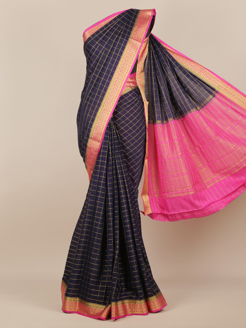 

Pothys Navy Blue Checked Poly Georgette Saree